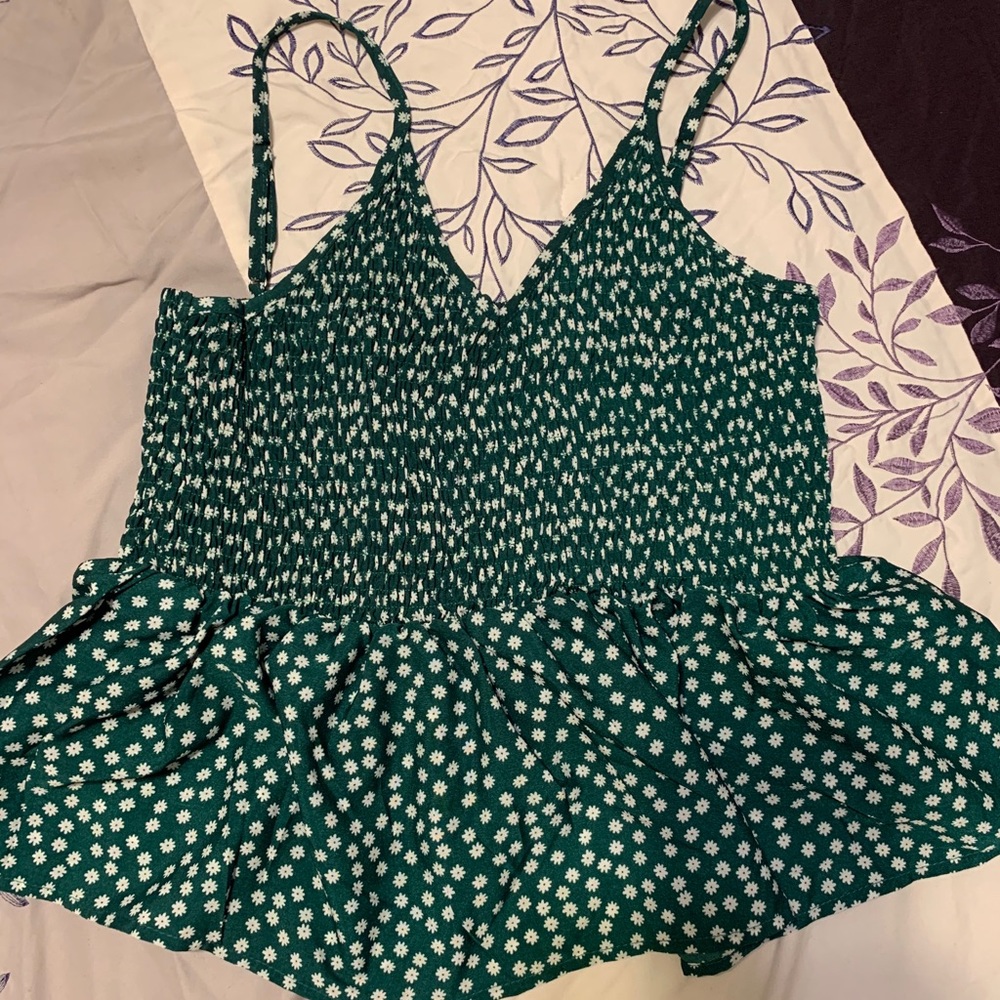 Daisy Print Green Spaghetti strap dressy top